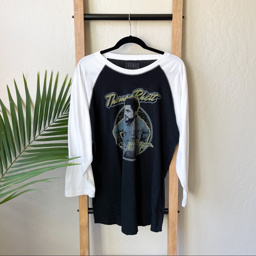 Thomas Rhett “Life Changes” Black and White Graphic Baseball Tee 3/4 Sleeve Top